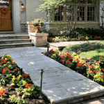Front pathway to home surrounded by well tended flower gardens | Flower Bed and Garden Renovations: Our Process