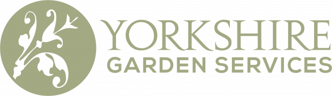 Yorkshire Garden Services logo with decorative leaf.