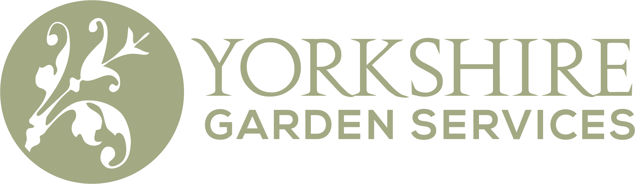 Yorkshire Garden Services logo with decorative leaf.