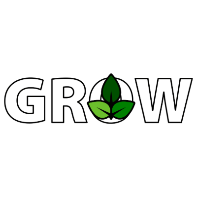 Grow text with green leaf design